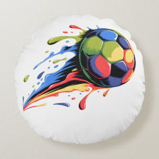 Almofada Redonda Dynamic Soccer Ball Paint Splatter Colorful Sports