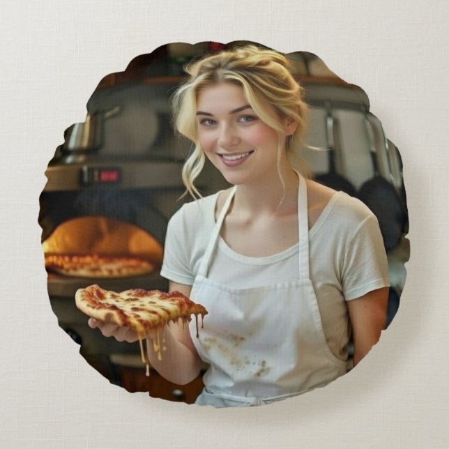 Almofada Redonda Eating Pizza Photo Personalize Customize (Frente)