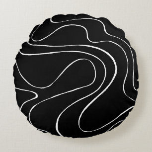 Almofada Redonda Ebb e Fluxo 2 - Preto em Branco