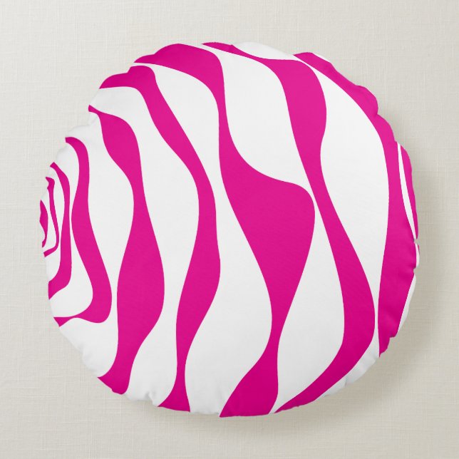 Almofada Redonda Ebb e Fluxo 4 em Magenta e Branco (Frente)