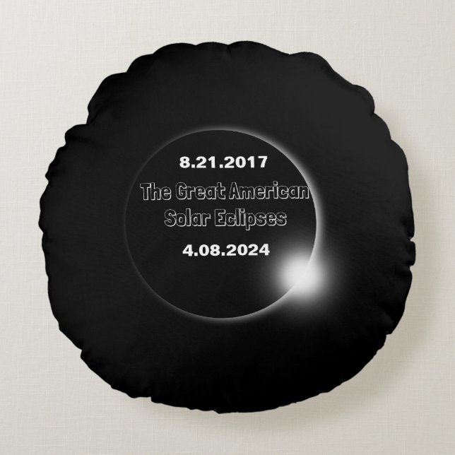 Almofada Redonda Eclipse Solar de Dupla Data de 2024 & 2017 (Frente)