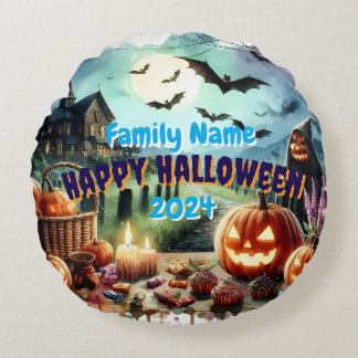 Almofada Redonda Eerie Halloween Night Watercolor