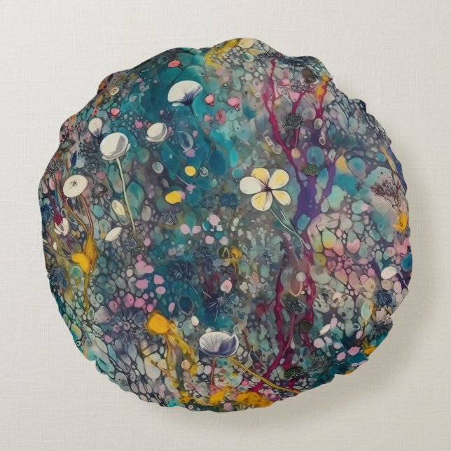 Almofada Redonda Eethal Wildflower Dreams Abstrato Art Design (Verso)