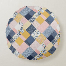 Almofada Redonda Efeito de patch bonito Boho Padrão Estilo do País