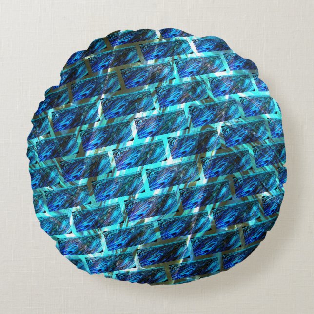 Almofada Redonda Efeito de tijolos azuis manchados, granulados ou i (Frente)