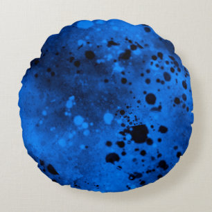 Almofada Redonda Efeito Splatter de Tinta Azul e Preto