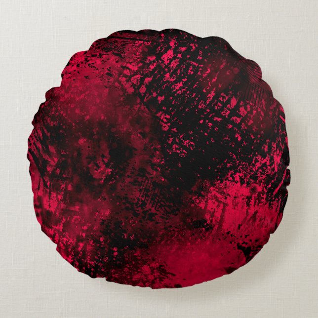 Almofada Redonda Efeito Splatter de Tinta Vermelho e Preto (Frente)