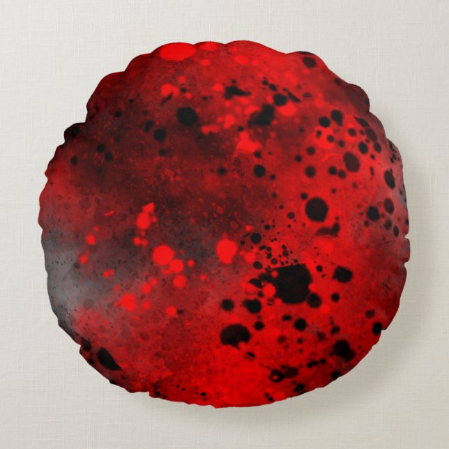 Almofada Redonda Efeito Splatter de Tinta Vermelho e Preto (Frente)