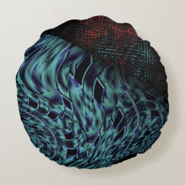 Almofada Redonda Efeito torcido em azul opaco, detalhes castanho es