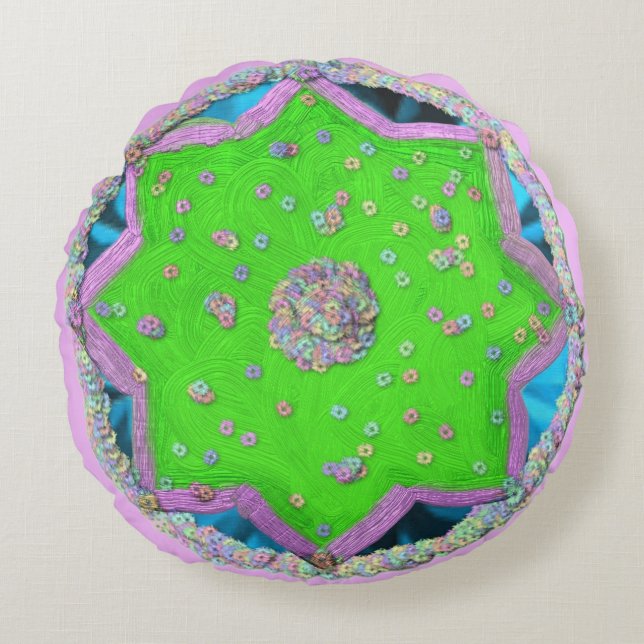 Almofada Redonda Eid estrela Floral de 8 pontas (Frente)