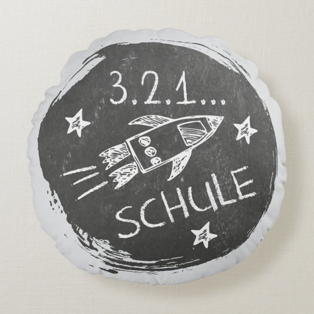 Almofada Redonda Einschulung - Schulanfang - Rakete auf Tafel | (Frente)