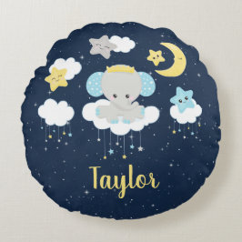 Almofada Redonda Elefante Amarelo e Marinho