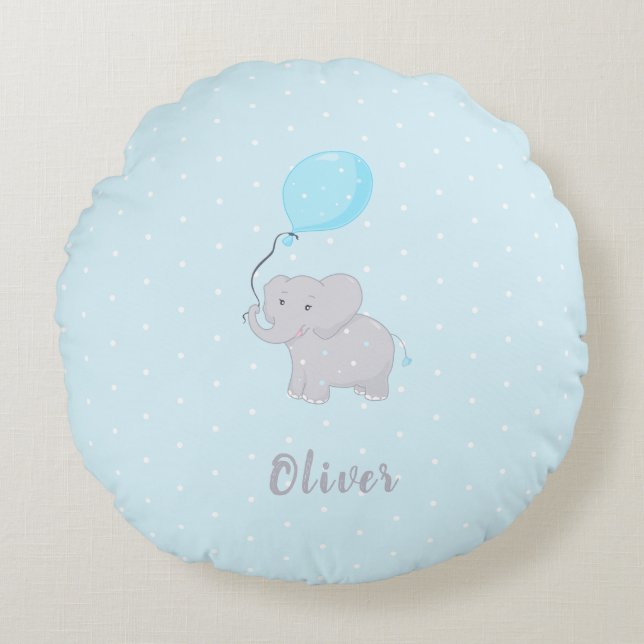 Almofada Redonda Elefante Bonito com Balão (Frente)