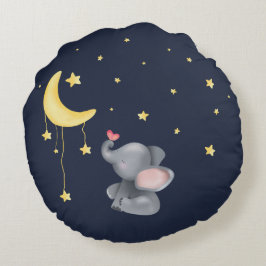 Almofada Redonda Elefante Bonito Com Pequena Borboleta Sob A Lua