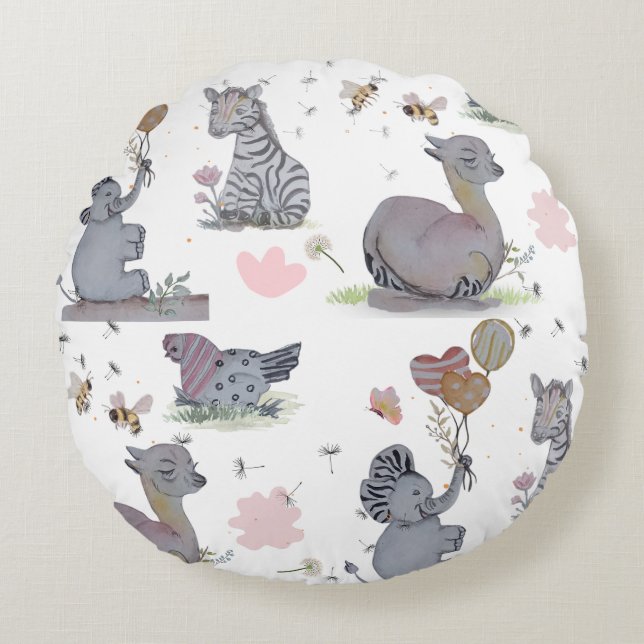 Almofada Redonda Elefante e Polka Hen (Frente)