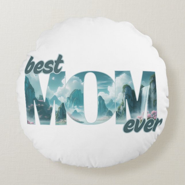 Almofada Redonda Elefanten in einer Traumwelt - best Mom ever (Frente)