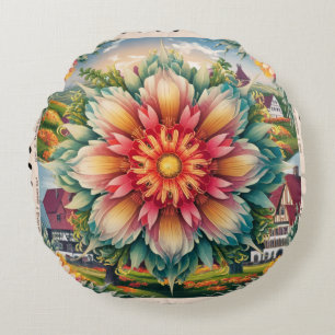 Almofada Redonda Elegância Floral: Arte Alemã De Carimbo