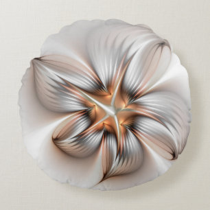 Almofada Redonda Elegância Floral Moderna Abstrato de Arte Fractal