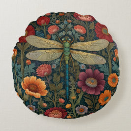 Almofada Redonda Elegant art nouveau Autumn floral Dragonfly