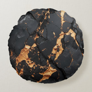 Almofada Redonda Elegant Black Marble with Gold Veins Modern Art