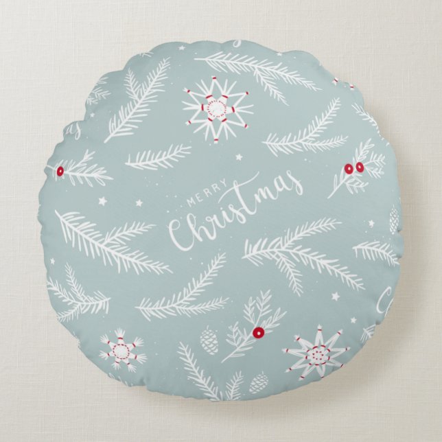 Almofada Redonda Elegant Christmas Pillow with Pine & Script (Frente)