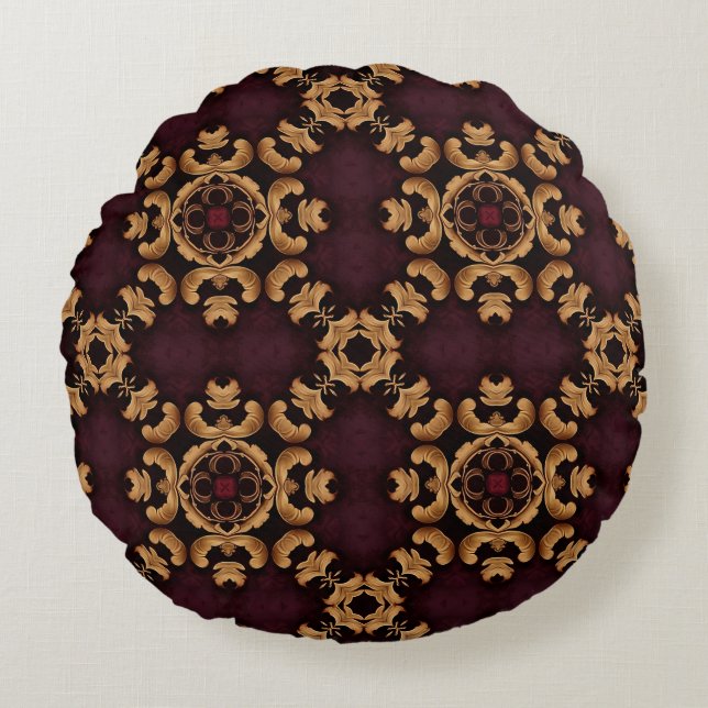Almofada Redonda Elegant deep red gold arabesque pattern (Frente)