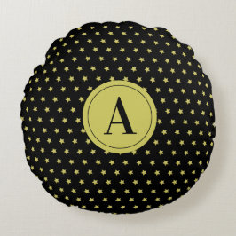 Almofada Redonda Elegant Gold & Black Star Pattern Monogram