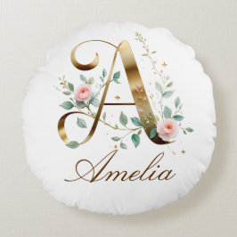 Almofada Redonda Elegant Gold Floral Initial A Round Throw Pillow
