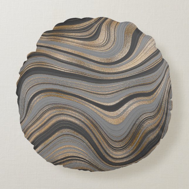 Almofada Redonda Elegant gold gray abstract (Frente)