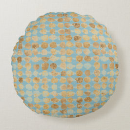 Almofada Redonda Elegant, Gold Soft Blue Polkadot Pattern
