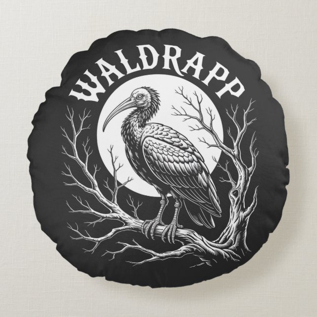 Almofada Redonda Elegant Ibis – Monochrome Wildlife - endangered  (Frente)