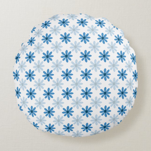 Almofada Redonda Elegant Modern Blue Blossom Motif Round Pillow (Frente)