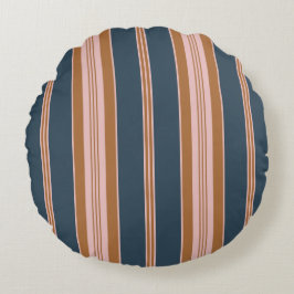 Almofada Redonda Elegant Navy Brown Pink Ticking Stripe