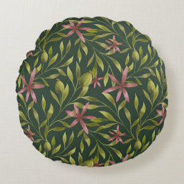 Almofada Redonda Elegant Pink Flower Pattern on Dark Background