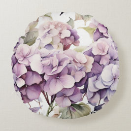 Almofada Redonda Elegant pink purple watercolor hydrangeas 