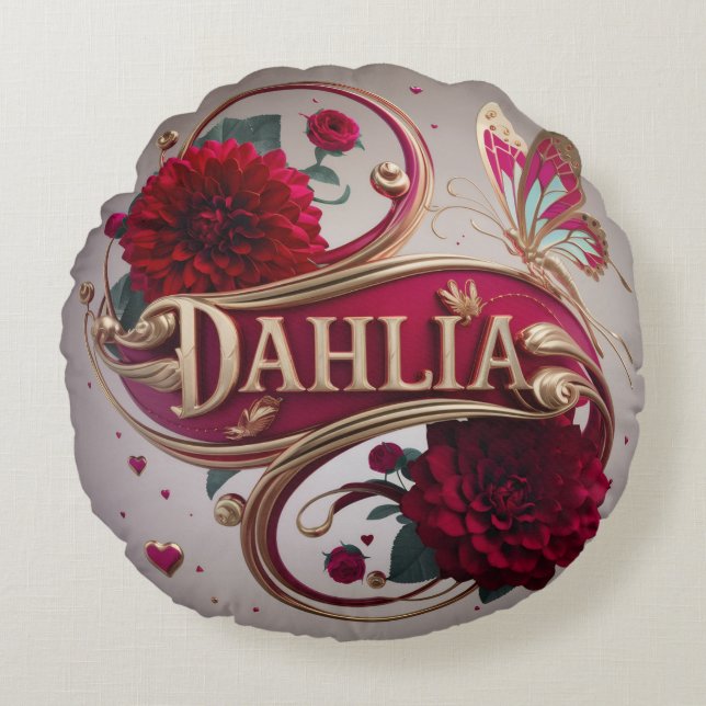 Almofada Redonda Elegant Red Dahlia Flower Art  (Frente)