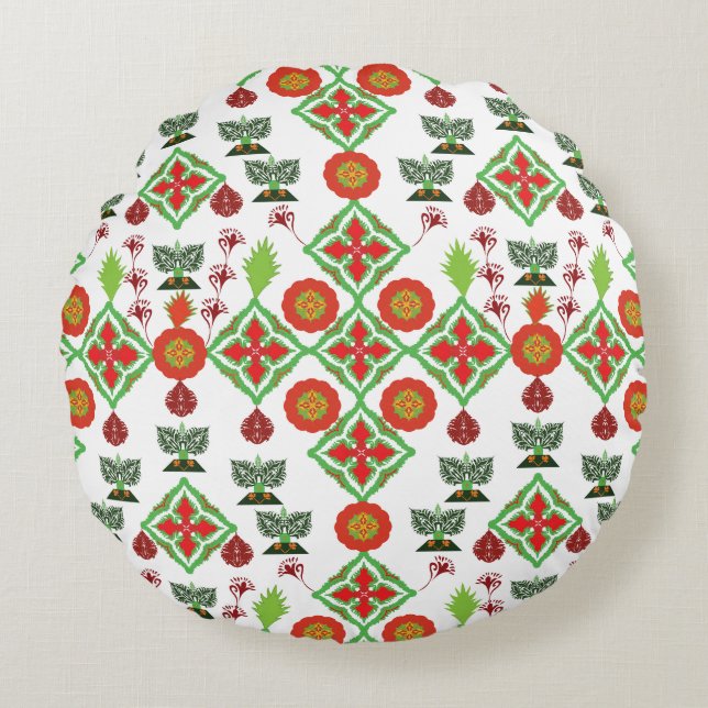Almofada Redonda Elegant Red Mandala Geometric Bedroom & Home Texti (Frente)