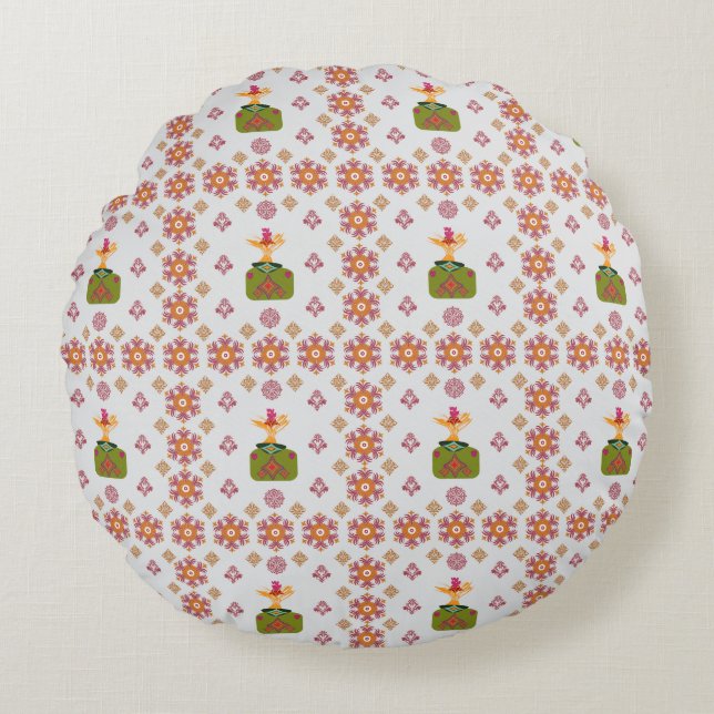 Almofada Redonda Elegant Red Mandala Geometric Bedroom & Home Texti (Frente)