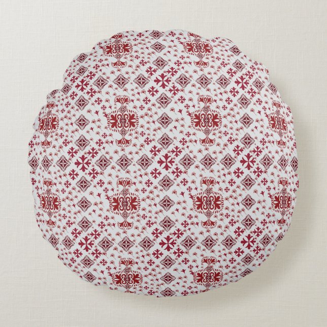 Almofada Redonda Elegant Red Mandala Geometric Bedroom & Home Texti (Frente)
