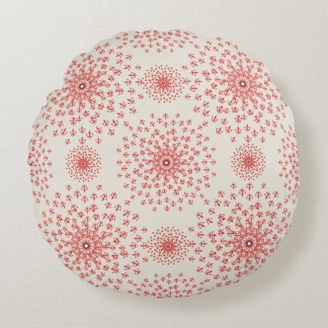 Almofada Redonda Elegant Red Mandala Geometric Bedroom & Home Texti (Frente)