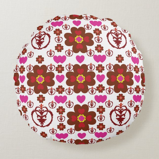Almofada Redonda Elegant Red Mandala Geometric Bedroom & Home Texti (Frente)