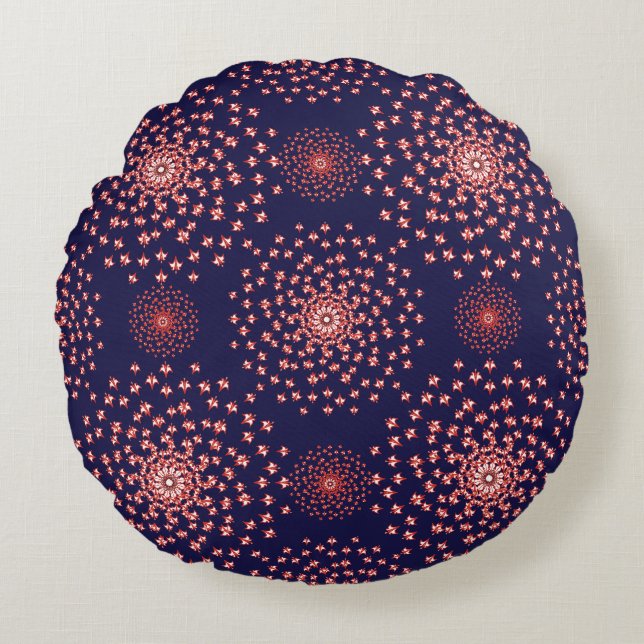 Almofada Redonda Elegant Red Mandala Geometric Bedroom & Home Texti (Frente)