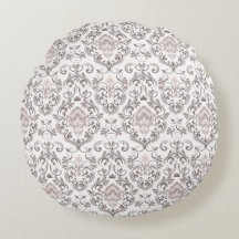 Elegant Taupe & Gray Damask Throw Pillow | Vintage