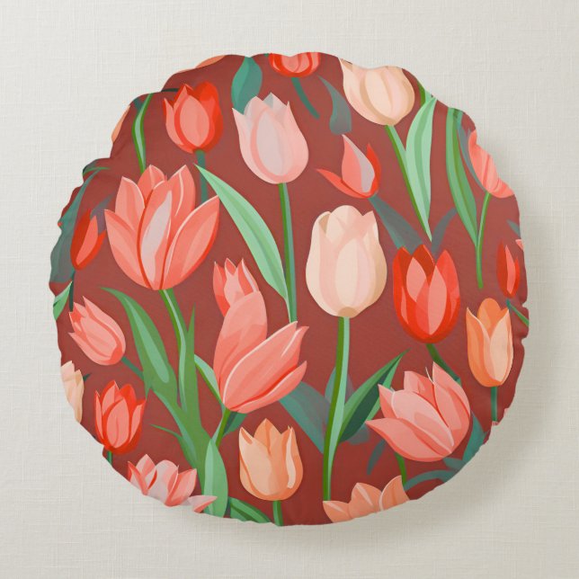 Almofada Redonda Elegant Tulip Floral Pattern – Soft Spring Garden  (Frente)