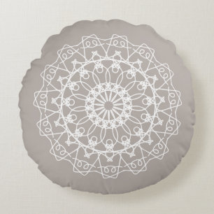 Almofada Redonda Elegante Boho Neutral Mandala Art
