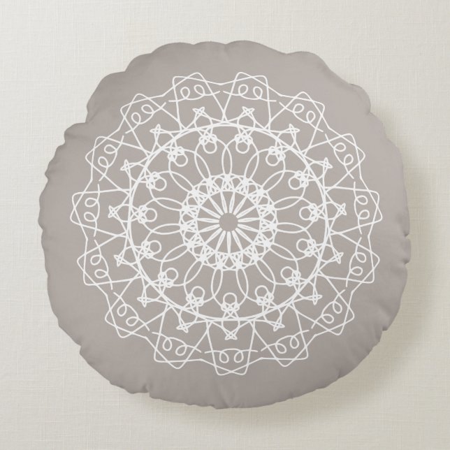 Almofada Redonda Elegante Boho Neutral Mandala Art (Frente)