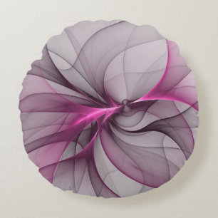 Almofada Redonda Elegante Caos Moderno, Abstrato, Arte Fractal Rosa