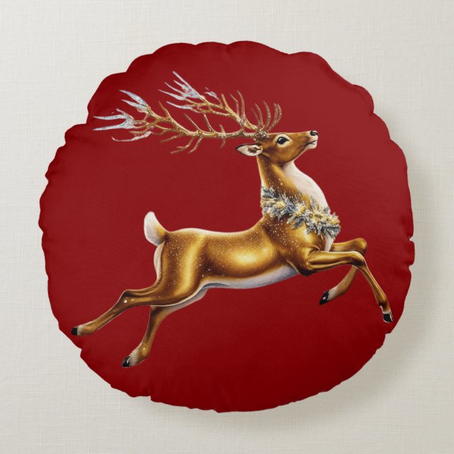 Almofada Redonda Elegante Feliz Natal Dourado Mose Natal Festivo (Frente)