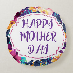 Almofada Redonda Elegante Floral Feliz Dia das Mães Personalizado N