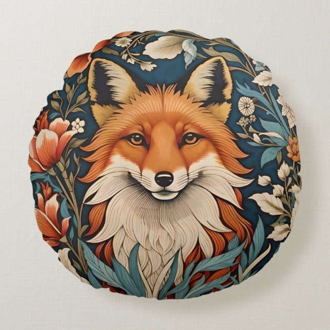 Almofada Redonda Elegante Fox William Morris Inspirou Floral (Frente)